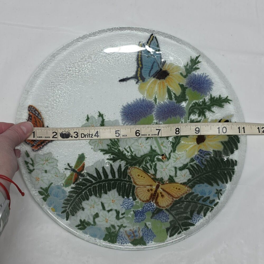 Peggy Karr Fused Art Glass Plate 11" Flowers Butterflies Spring Summer Decor - Picture 7 of 7